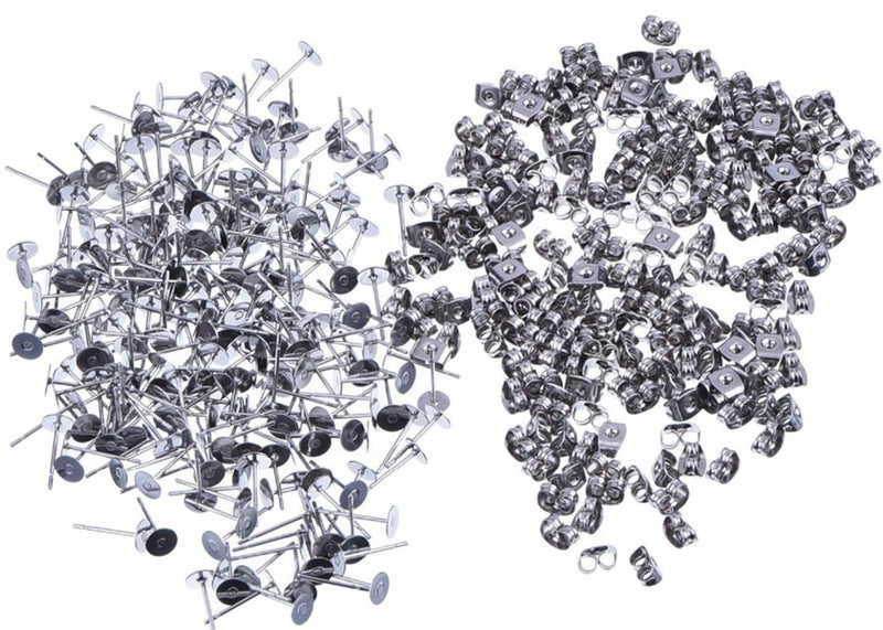 Newless 100 Pieces Stainless Steel Earrings Posts Flat Pad,100 Pieces Butterfly Earring Backs,100 Pieces Bullet Earring Backs,Total 300 Pieces (5mm) - Image 4